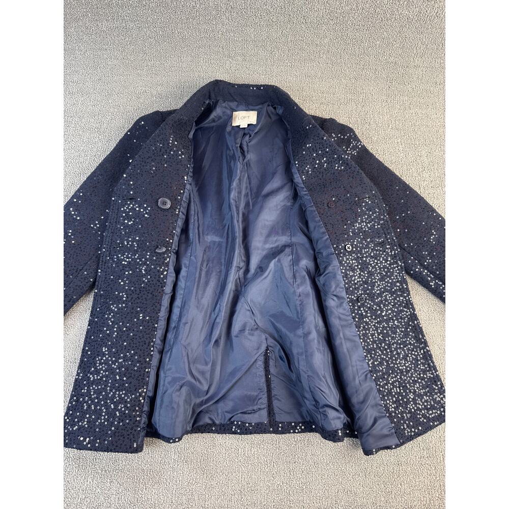 Loft Pea Coat Double Breasted Navy Sequin Wool Blend Size 2 Petite - Picture 4 of 14